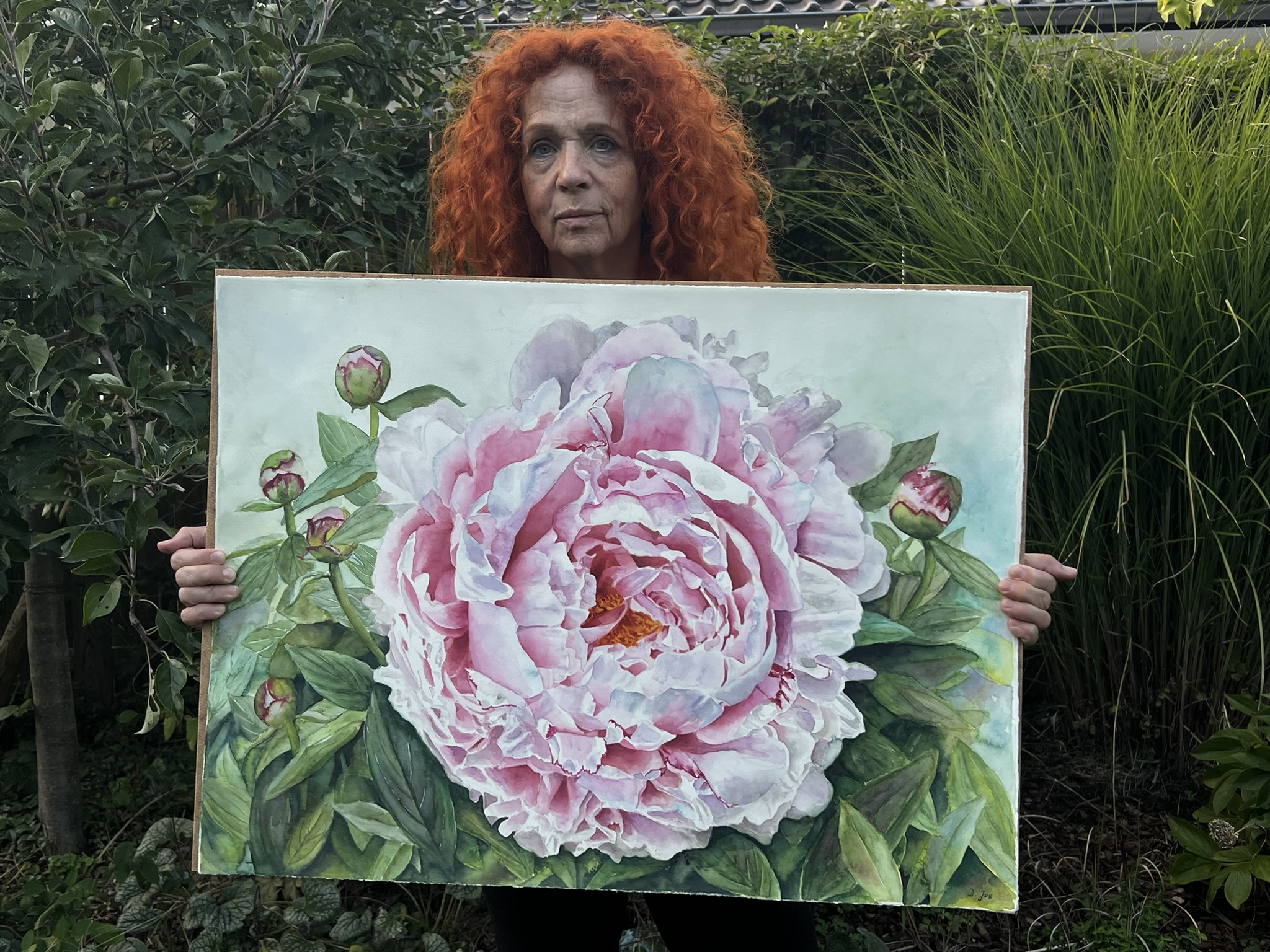 Ein Versprechen des Sommers – Großformatiges Original-Aquarell einer rosa Pfingstrose – Bild 11