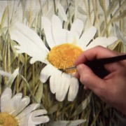 Painting the centre of a white daisy - video lesson in watercolor